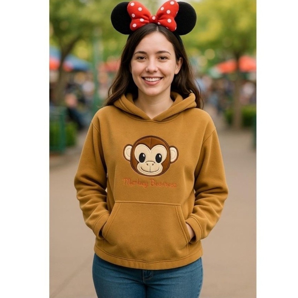Changes Hoodie Womens S Petite Monkey Business Ears Monkey Logo  Sweatshirt